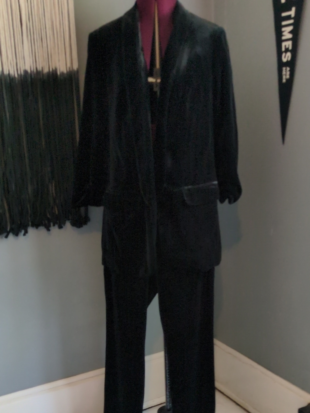 Express Women's Black Velvet Suit Blazer and Trouser Set Medium